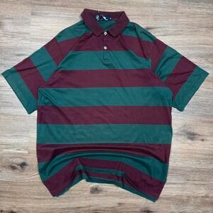 Vintage Polo by Ralph Lauren Burgundy Green Rugby Stripe Polo Shirt Made in USA